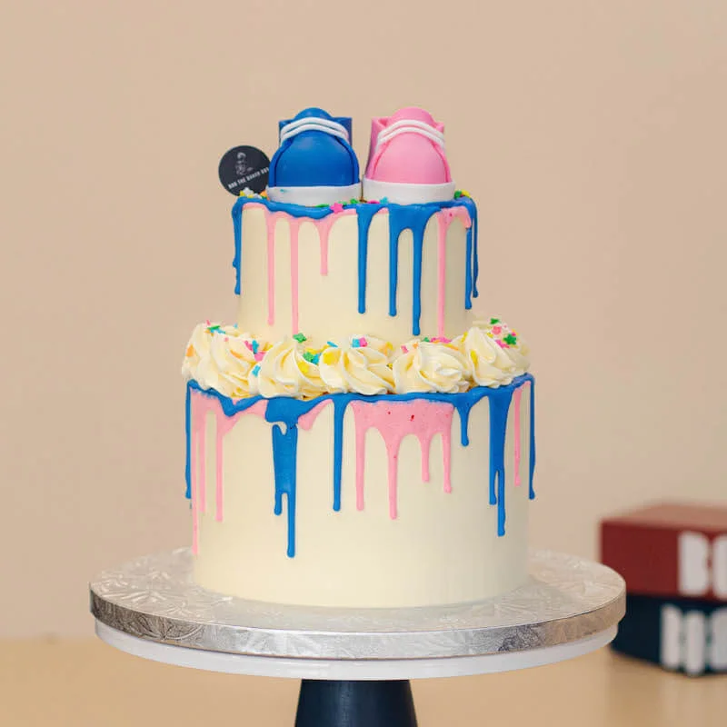 Cute Baby Boots Gender Reveal Cake